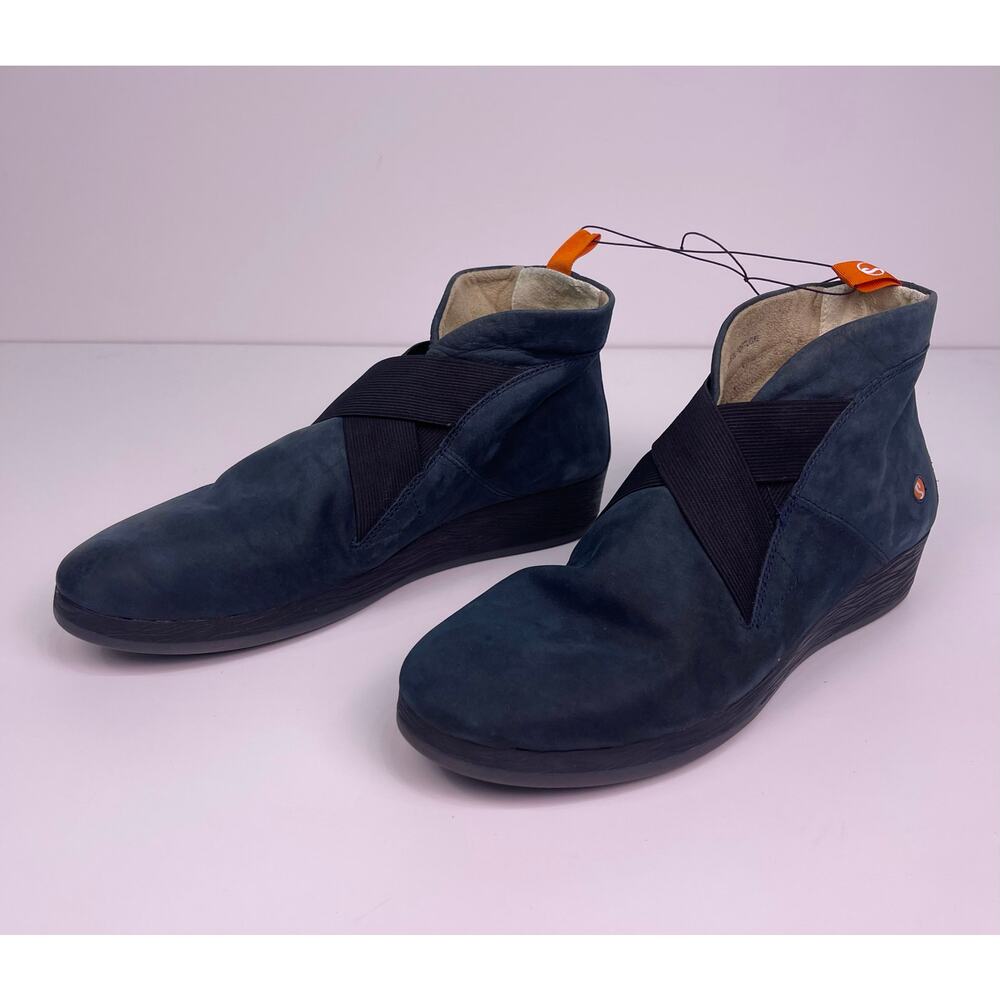 NWT Fly London Blue Suede Wedge Booties Womens Sz 8 Comfort Slip On Ankle Boots - Picture 6 of 14